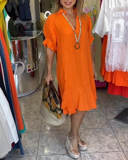 Lässiges A-Linien-Kleid mit kurzen Ärmeln und Revers