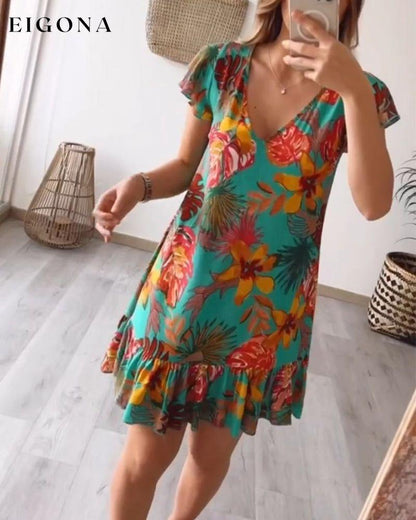 Ruffled sleeves deep V dress casual dresses summer