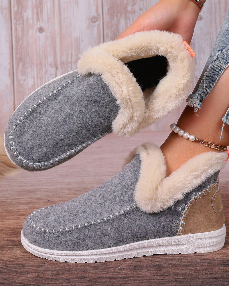 Casual solid color patchwork warm flat shoes 2024 f/w flats