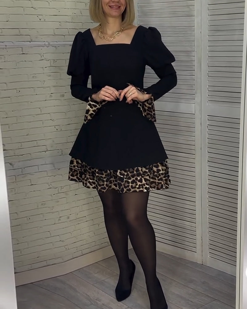 Elegant puff sleeve leopard print dress