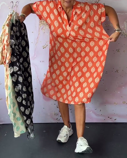 Lapel short sleeve loose dress