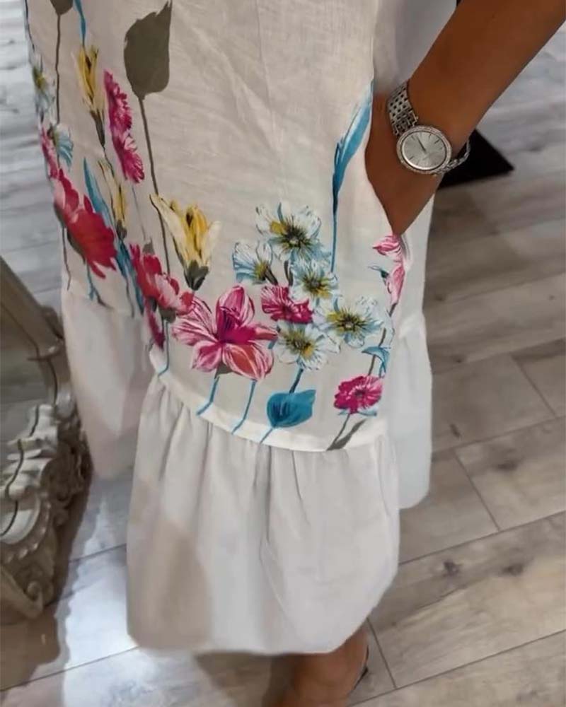 Elegant floral print sleeveless panel dress casual dresses summer