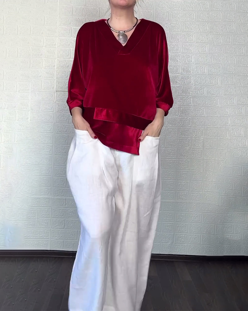 V-Neck Asymmetrical Hem Top