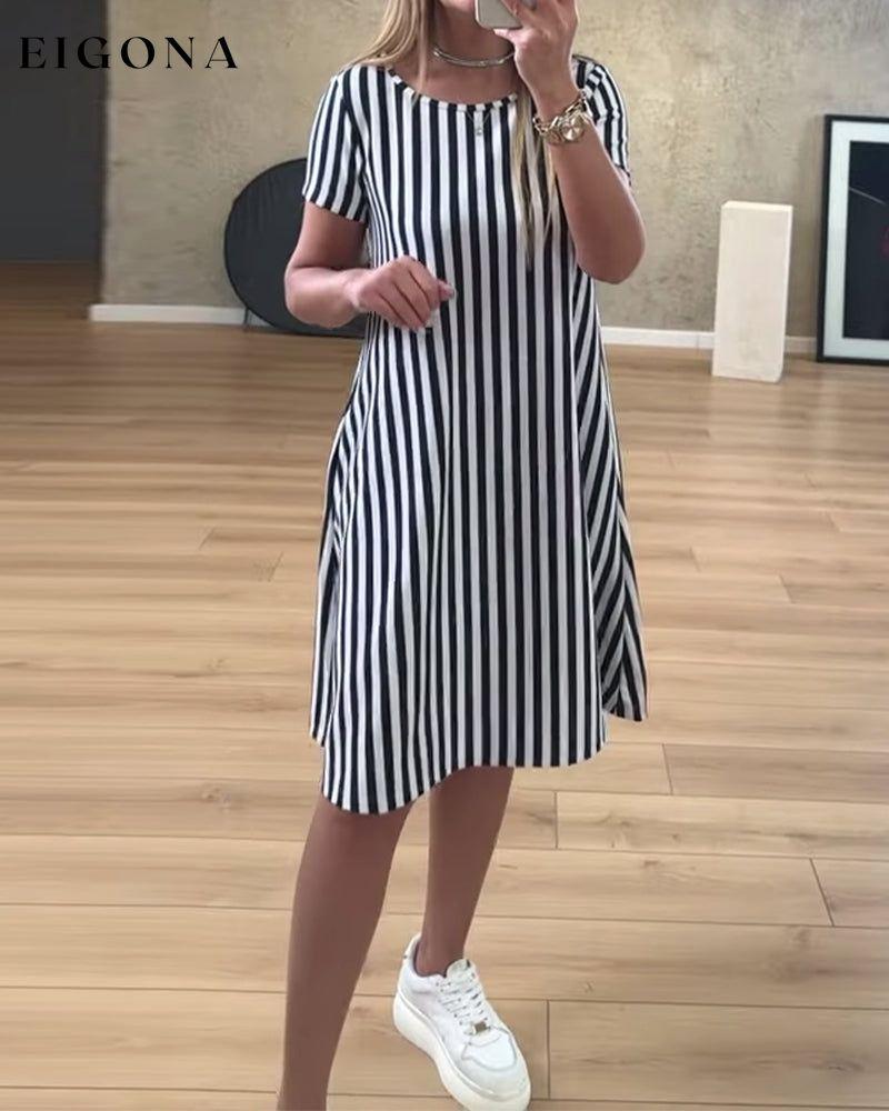 Striped print pocket casual dress casual dresses summer