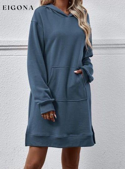 Slit Long Sleeve Hooded Dress with Pocket Changeable clothes Ship From Overseas