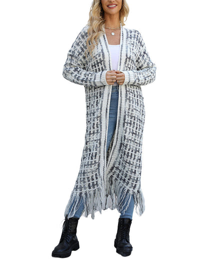 Gentle temperament fringed long cardigan 2024 f/w cardigans