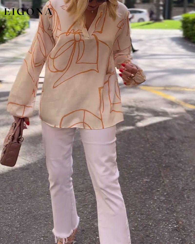 Casual printed V-neck long sleeve loose blouse blouses & shirts spring summer