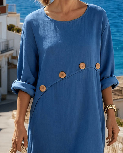 Solid Button Detail Irregular Dress