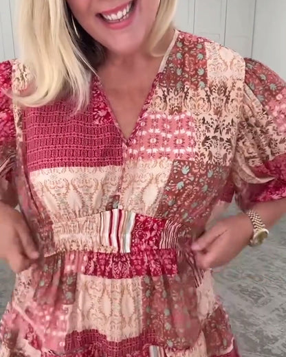 Oversize-Kleid mit Puffärmeln und Print