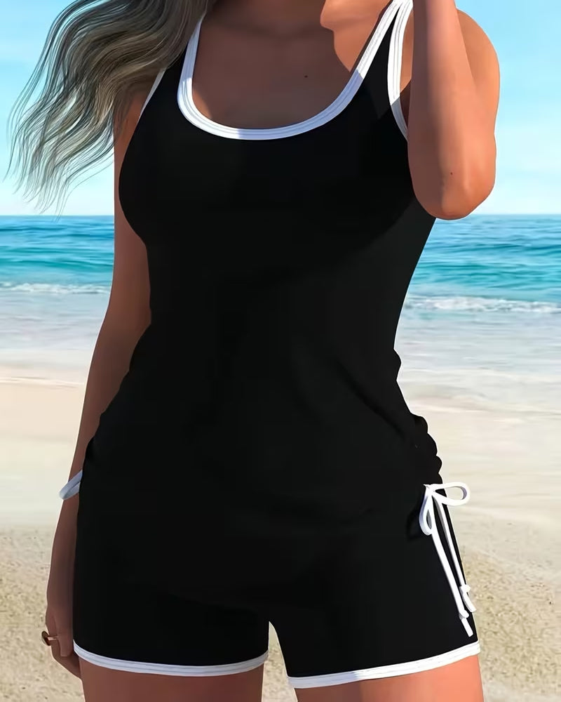 Color-Blocked U-Neck Tankini