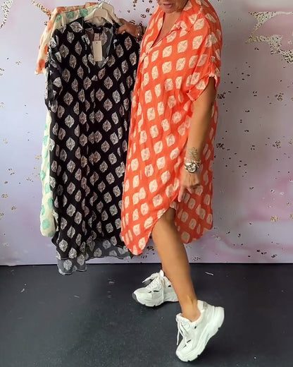 Lapel short sleeve loose dress