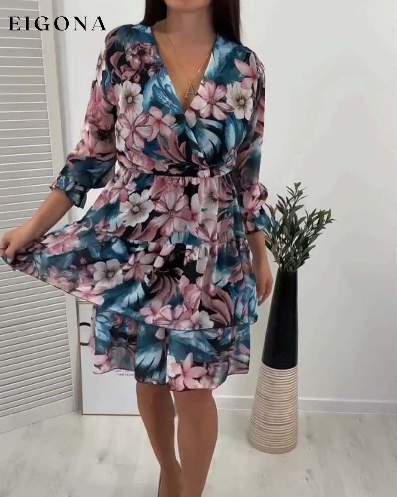 Floral print ruffled elegant dress casual dresses spring summer