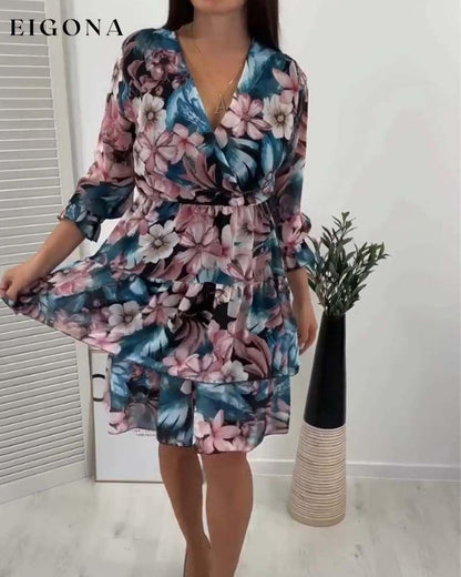 Floral print ruffled elegant dress casual dresses spring summer