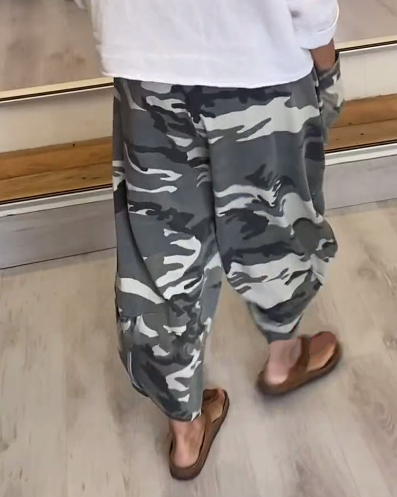 Casual camouflage print pocket pants 2024 f/w pants spring