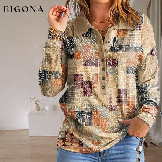 Casual Geometric Print Sweatshirt Khaki best Best Sellings clothes Plus Size Sale tops Topseller