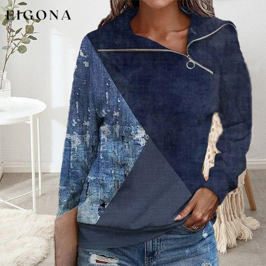 Casual Patchwork Sweatshirt Dark Blue best Best Sellings clothes Plus Size Sale tops Topseller