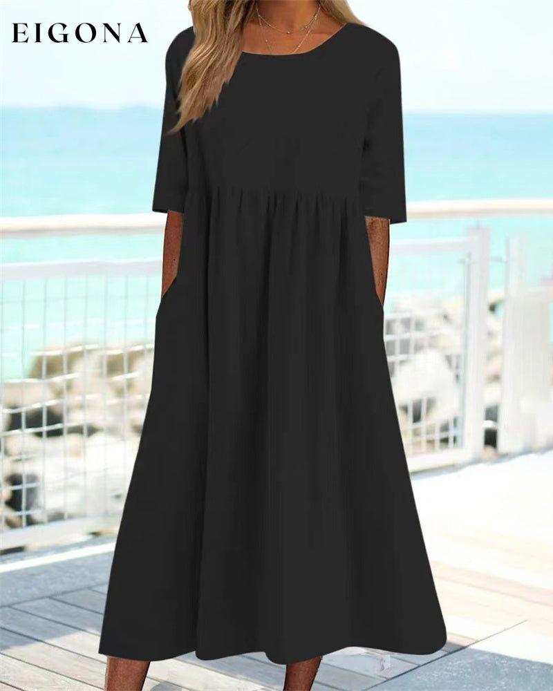Cotton linen solid color dress Black 23BF Casual Dresses Clothes Cotton and Linen Dresses Spring Summer