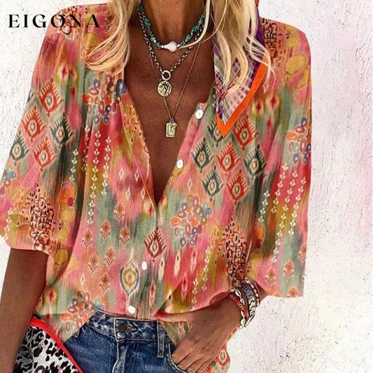 Casual Ethnic Print Blouse Multicolor best Best Sellings clothes Plus Size Sale tops Topseller