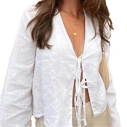 Hollow solid color strappy short-sleeved top blouses & shirts summer