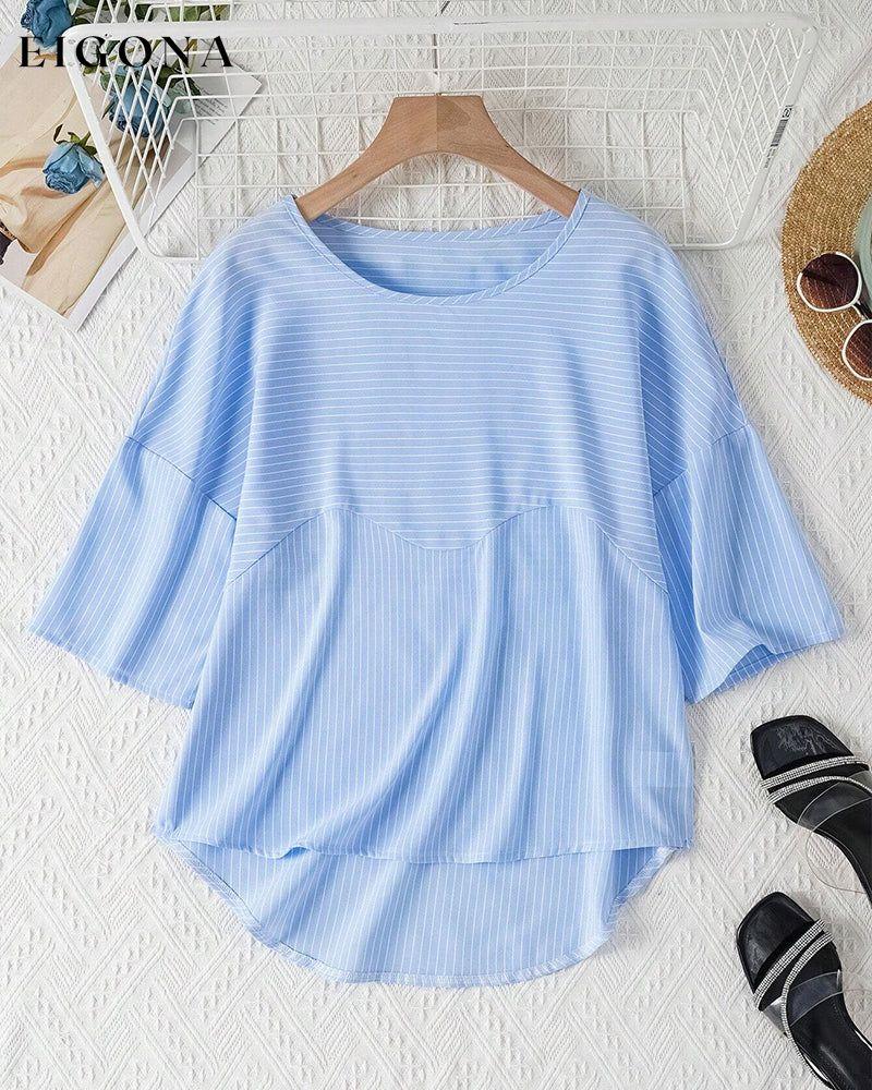 Striped print crew neck casual top Blouses & Shirts Spring Summer