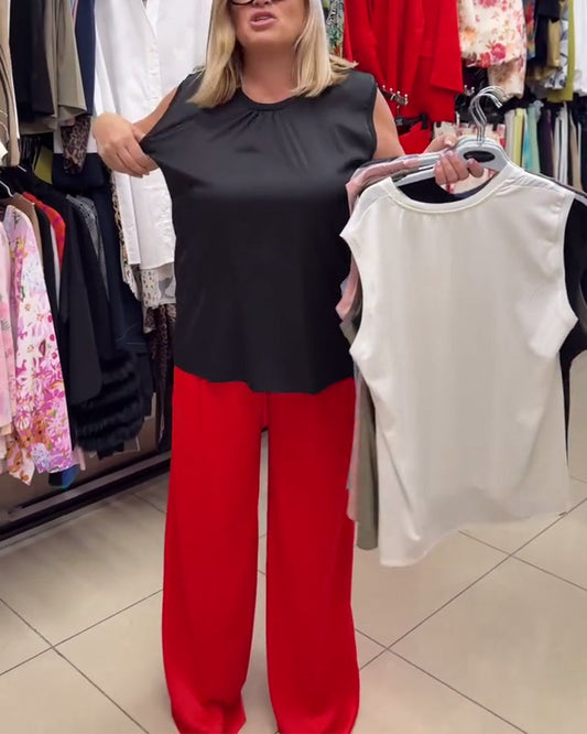 Canotta tinta unita con scollo tondo senza maniche