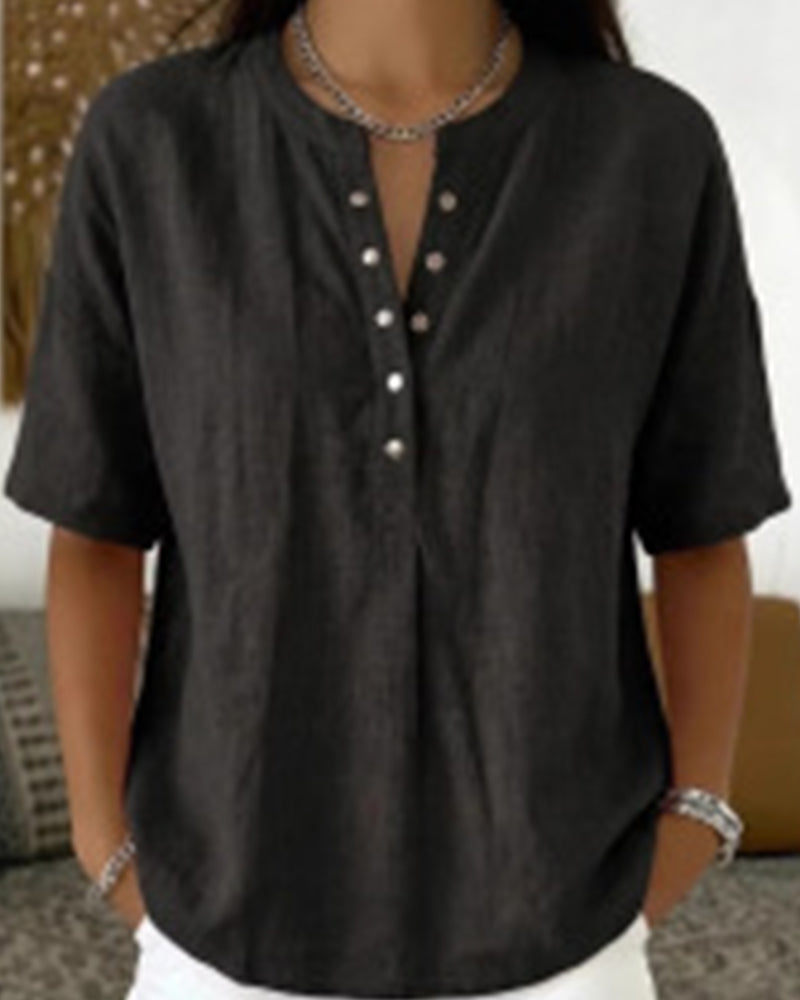 Solid Color Casual Short Sleeve Blouse