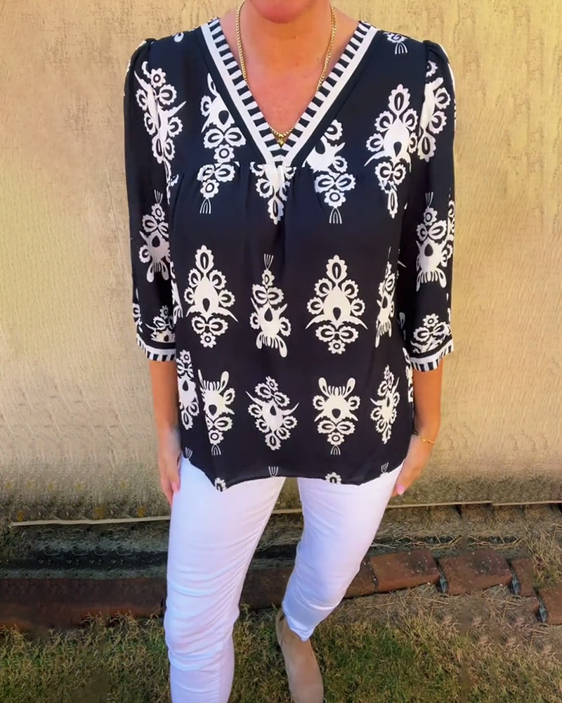 Three-Quarter Sleeves Printed Blouse