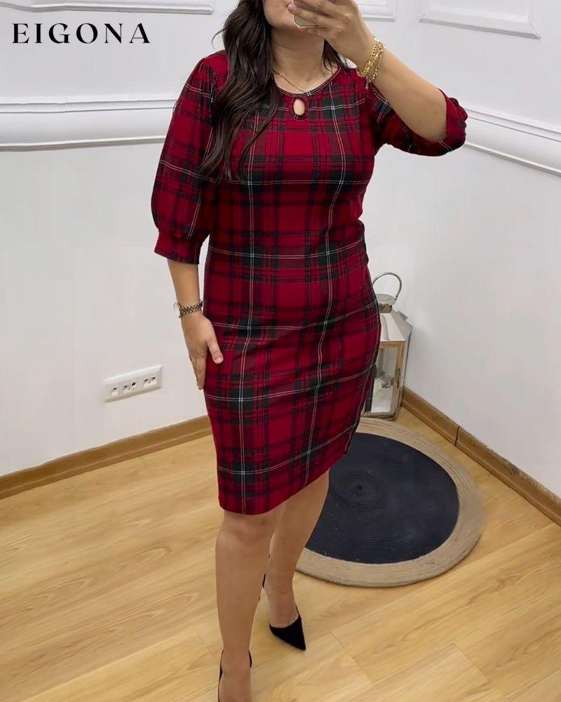 Retro plaid print crew neck dress 2023 f/w 23BF casual dresses christmas Clothes Dresses spring