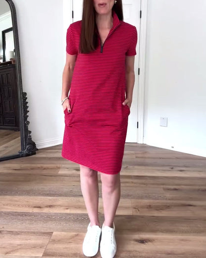 V-Neck Casual Striped Dress