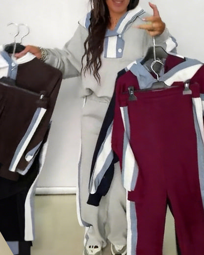 Casual Color-Block Sweatshirt Two-Piece Set