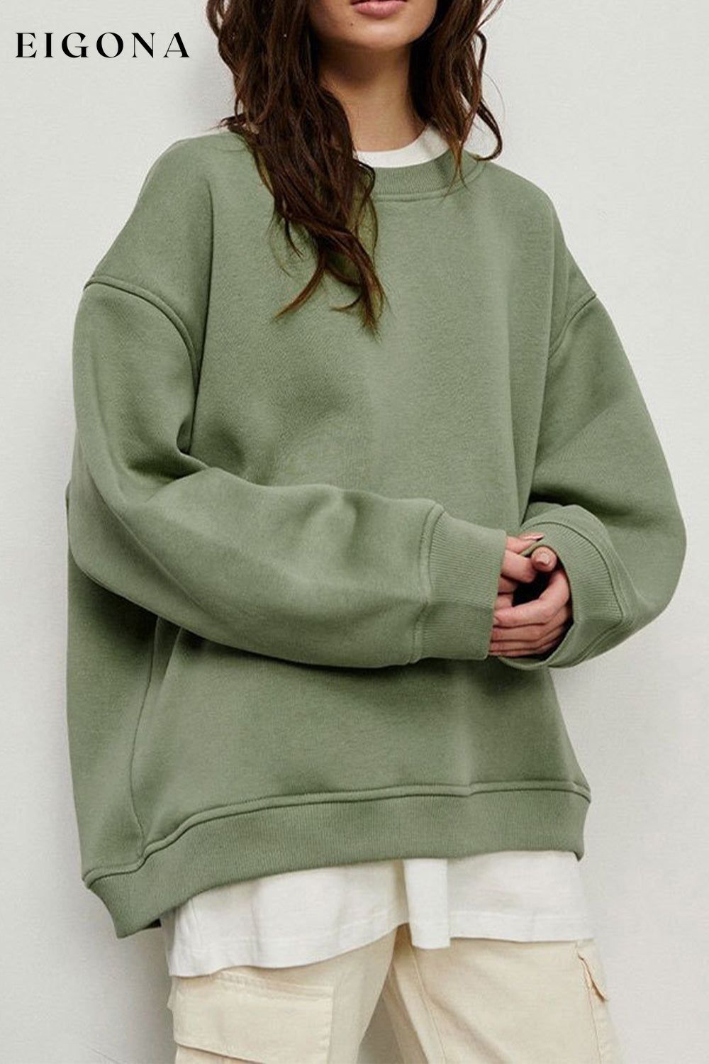 Oversize Round Neck Dropped Shoulder Sweatshirt Sage clothes Ship From Overseas Shipping Delay 09/29/2023 - 10/03/2023 trend X.L.J