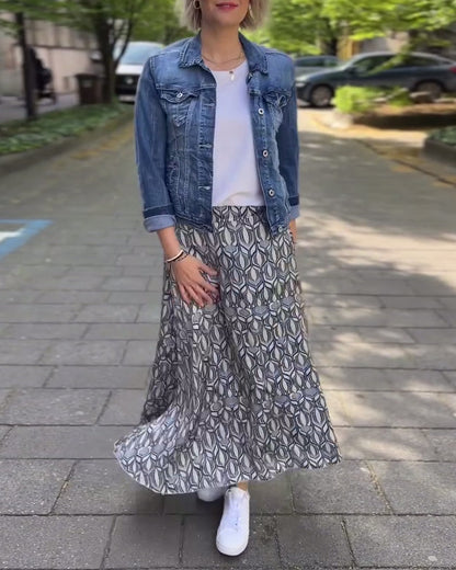 Retro printed flowing skirt skirts spring summer