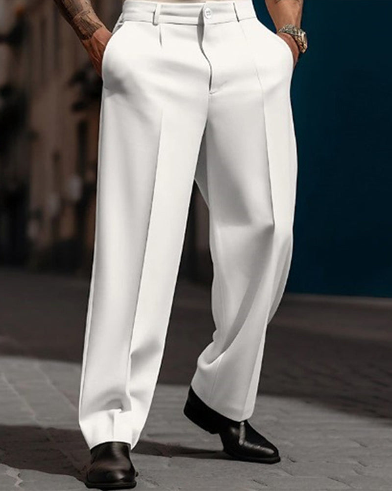Men’s Casual Pleated Wide-Leg Pants
