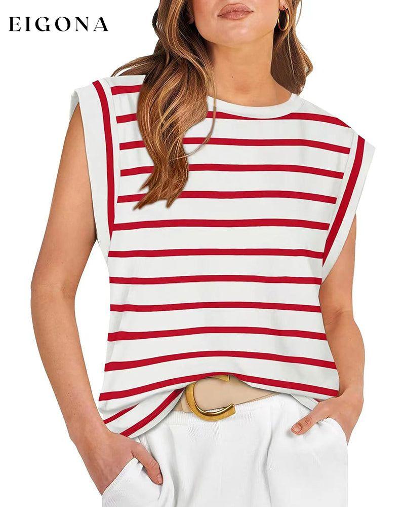 Casual striped print round neck sleeveless top blouses & shirts spring summer