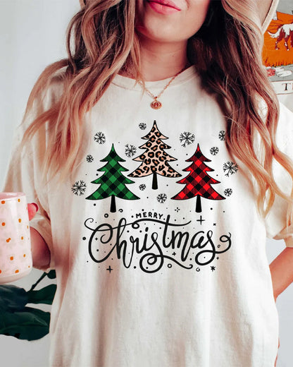 Christmas tree lettering print crew neck T-shirt 2024 f/w christmas spring summer t-shirts