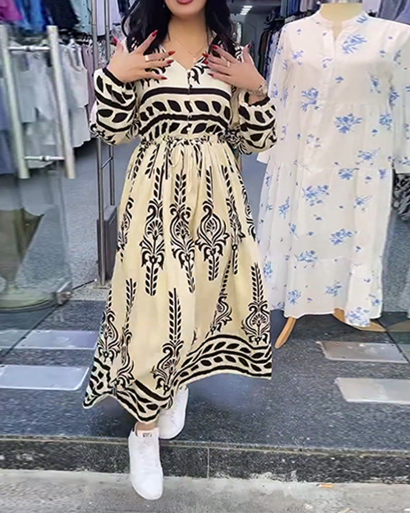 Lantern Sleeves V-Neck Waist Dress