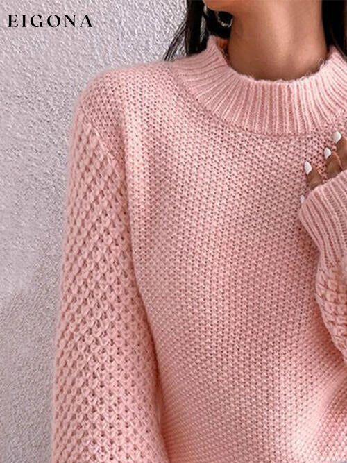 Openwork Mock Neck Long Sleeve Sweater clothes Ship From Overseas sweater sweaters Sweatshirt X.W