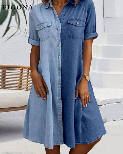 Lapel color block casual denim dress casual dresses summer