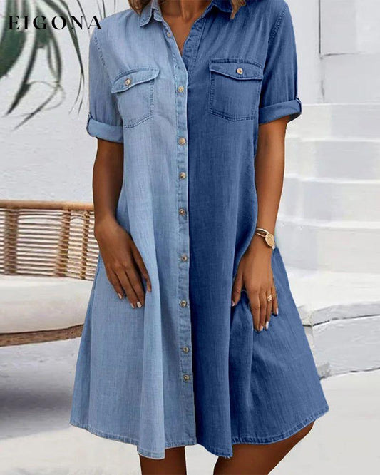 Lapel color block casual denim dress casual dresses summer