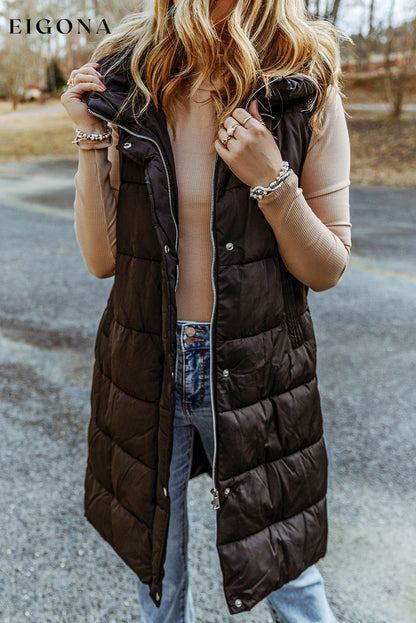 Black Hooded Long Quilted Vest Coat All In Stock Best Sellers clothes Craft Quilted DL Chic DL Exclusive EDM Monthly Recomend EDM Warm Jacket Jackets & Coats long vest Occasion Daily Print Solid Color puffy vest Season Winter Style Casual