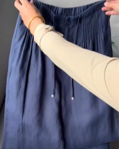 Drawstring Solid Color Pleated Casual Pants