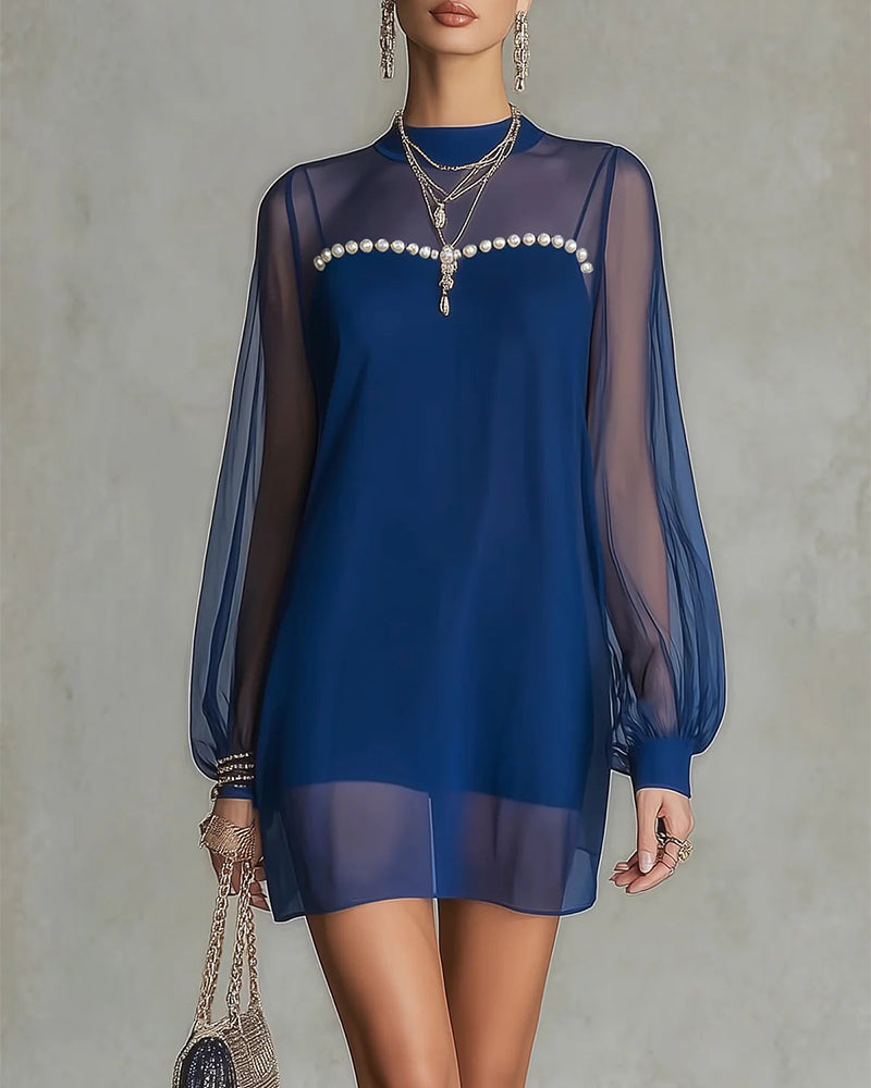 Long-Sleeved Pearl-Embellished Dress