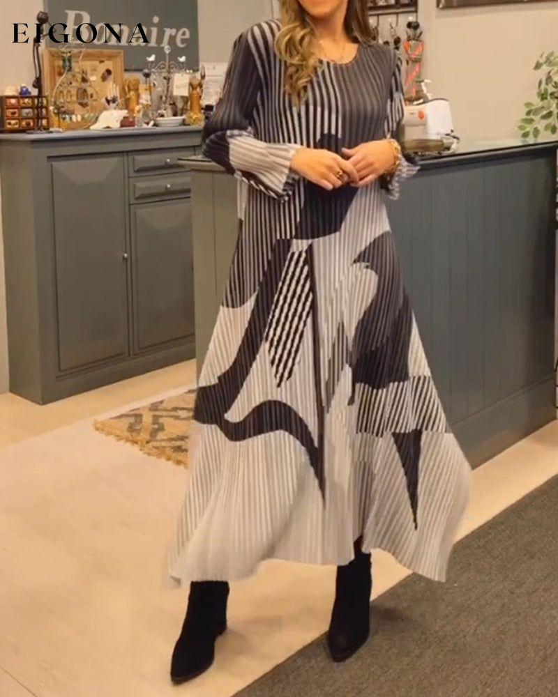 Round Neck Striped Long Dress Gray 2023 f/w 23BF casual dresses Clothes Dresses spring