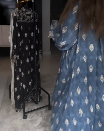 Retro Lapel Print Loose Dress