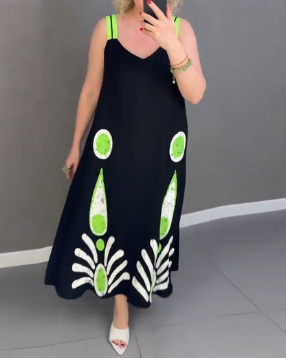 Loose Strap Printed Dress