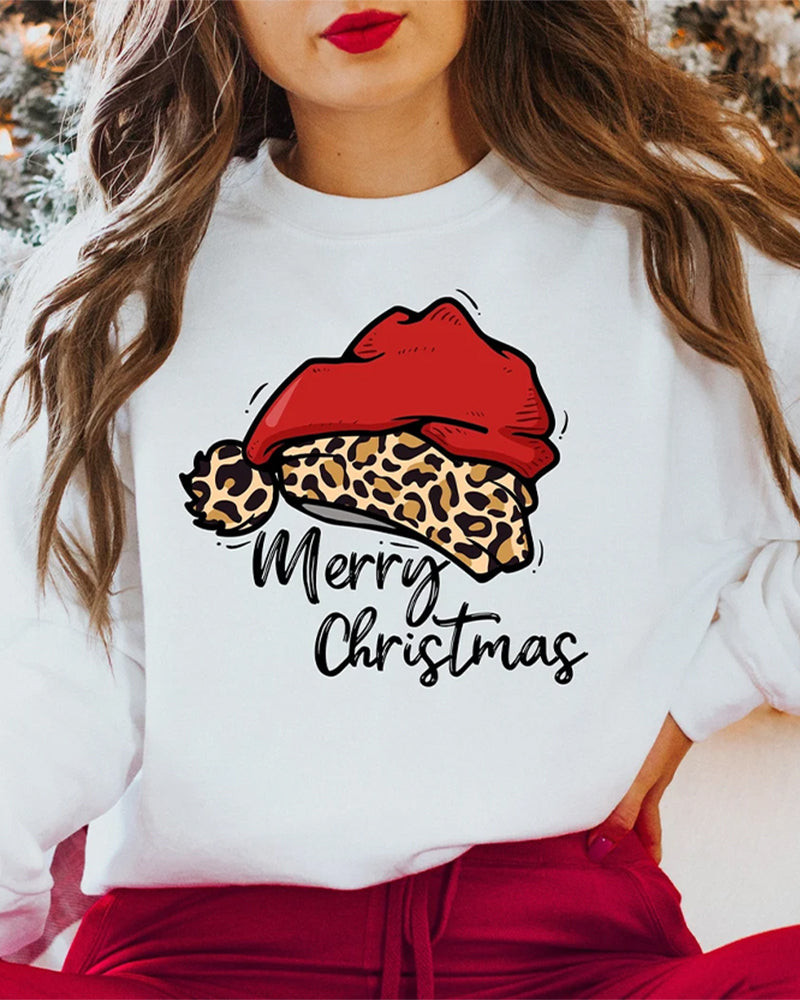 Leopard Santa Hat Merry Christmas Sweatshirt 2024 f/w christmas sweatshirts