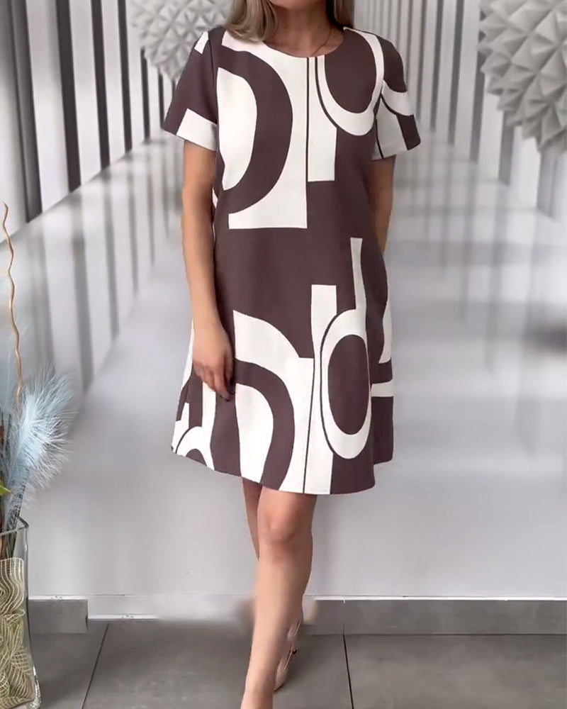 Short Sleeve Irregular Pattern Dress