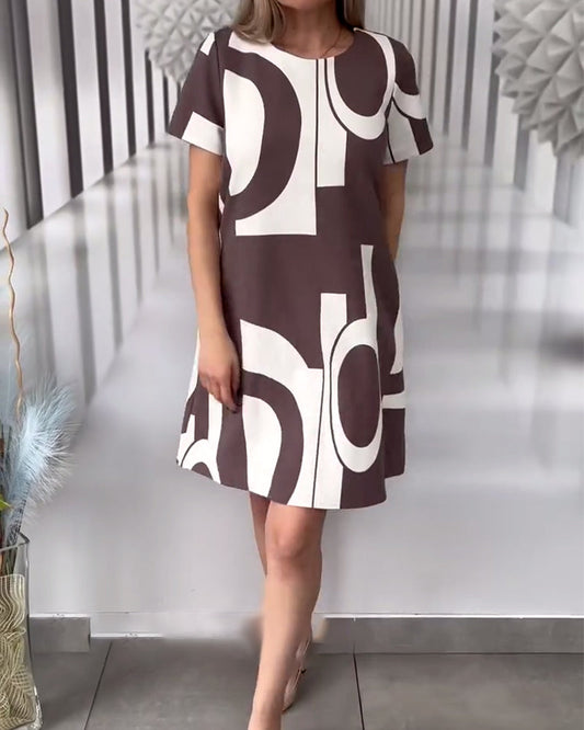 Short Sleeve Irregular Pattern Dress