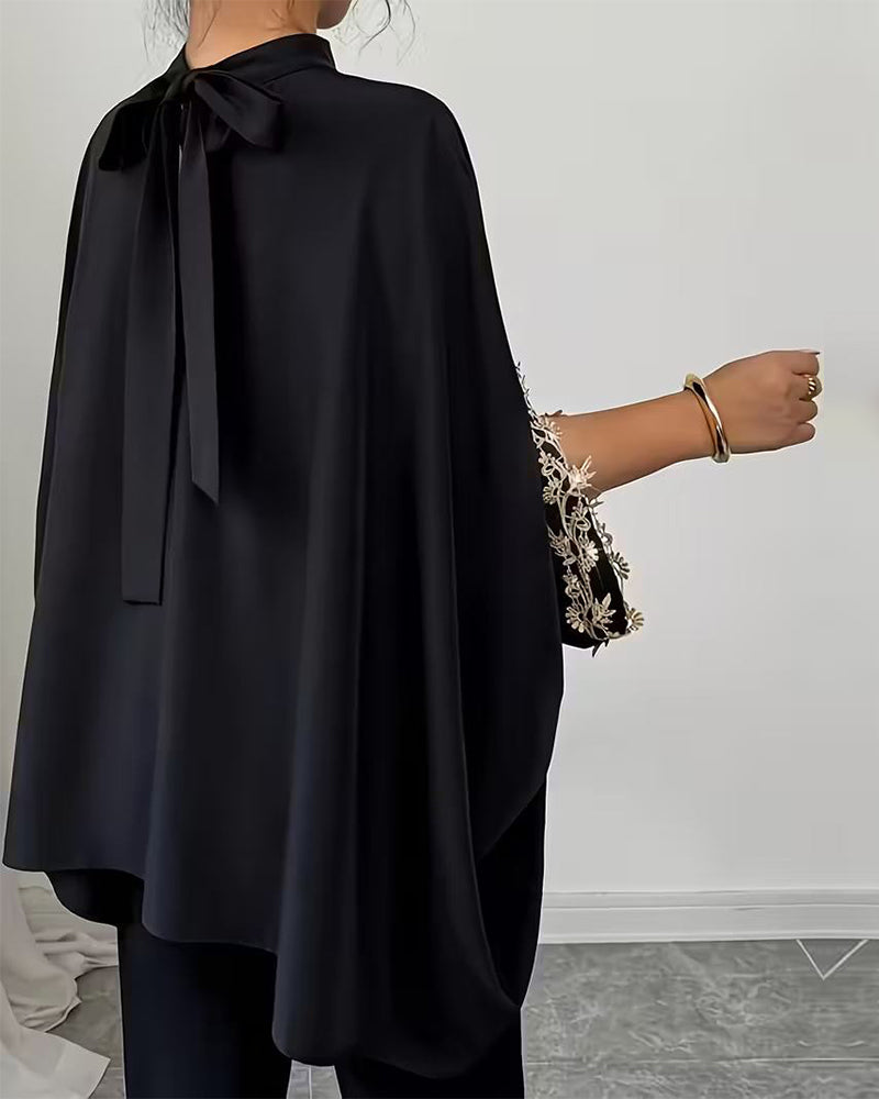 Stand Collar Elegant Patchwork Top