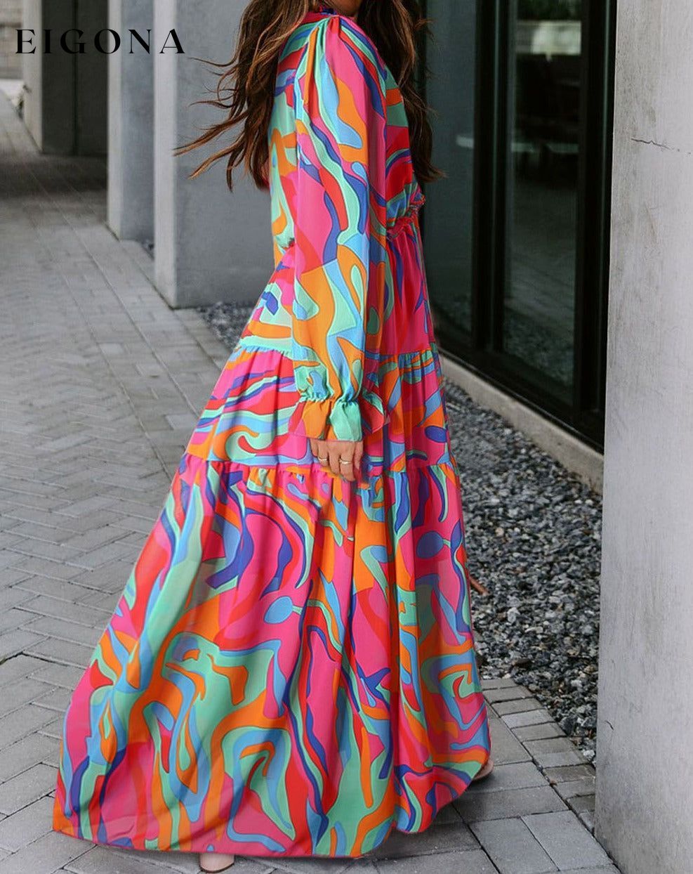 Multicolor Wild Lotus Ruffle Tiered Maxi Dress All In Stock Best Sellers clothes Color Pink Day Valentine's Day dress dresses maxi dress Occasion Wedding Print Abstract Season Spring Silhouette A-Line Style Bohemian